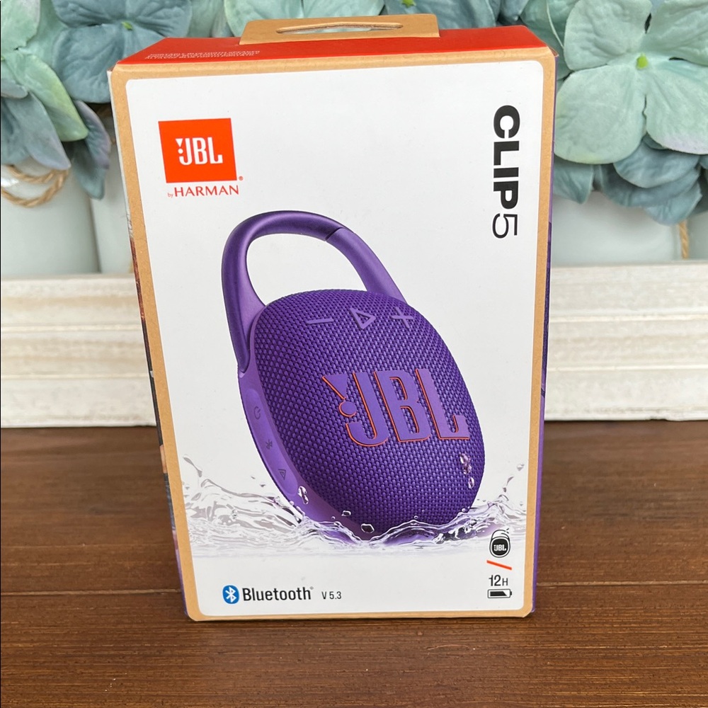 NWT JBL Clip 5 Portable Bluetooth Waterproof Speaker Purple Rechargeable